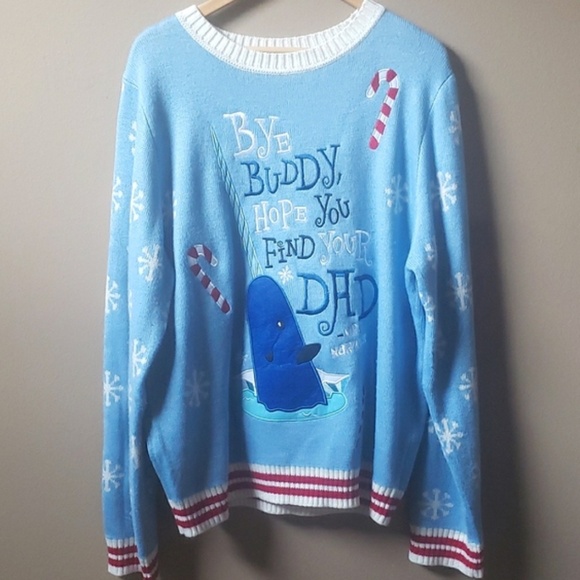 coolest ever blue red white Christmas sweater buddy narwal 2x - Picture 1 of 1